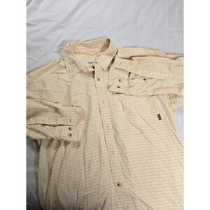 Simms Shirt Mens Large Yellow Plaid Vented Back Fishing Button Front Nylon L/S